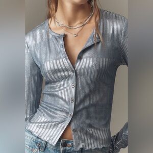 NWT Anthropologie Pilcro Angie Shimmer Ribbed sweater Size XL